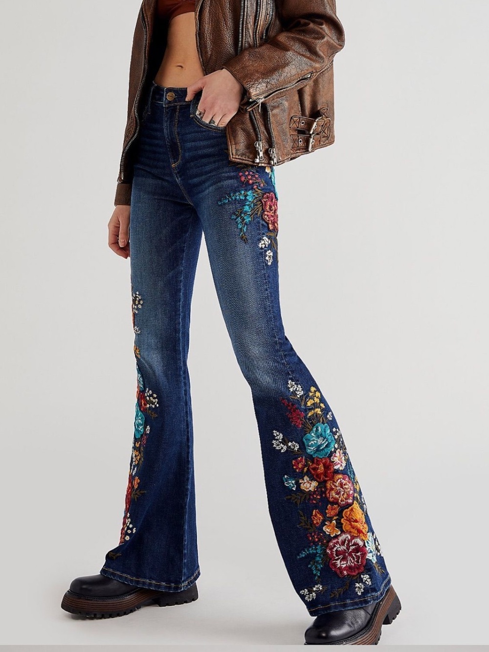 Driftwood x Free People Farrah Embroidered Flare Jeans